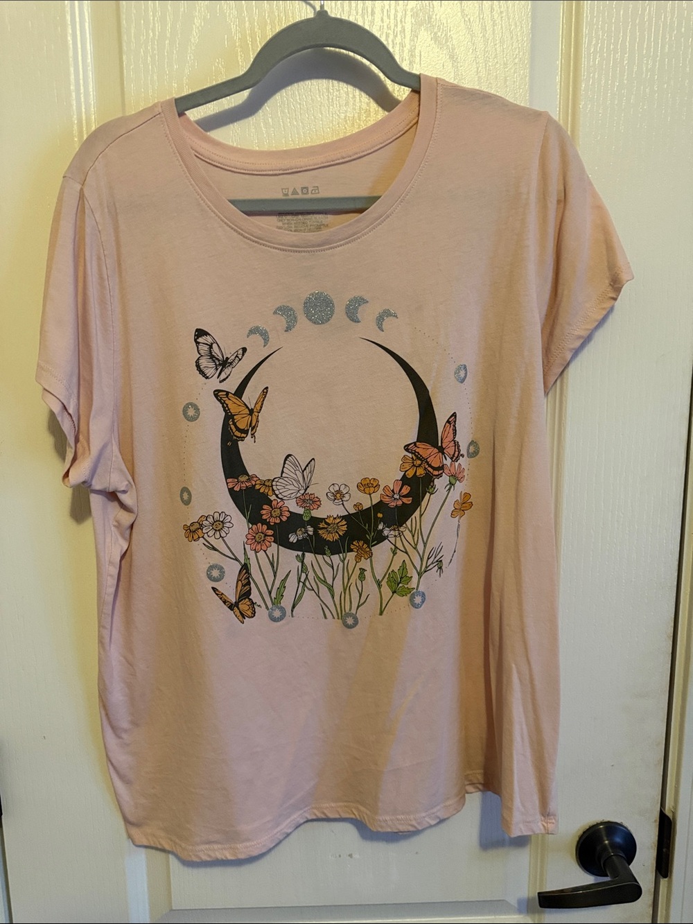 Women’s Pink Moon & Butterfly Graphic Short Sleeve Tee
